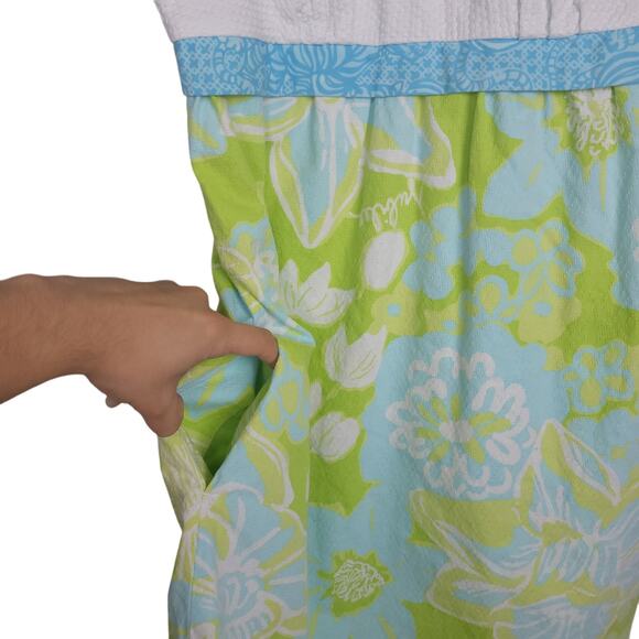 Lilly Pulitzer Womens Strap Empire Waist Dress Sz 2 Floral Green Blue White - Picture 6 of 14